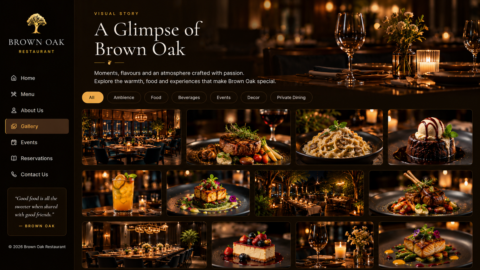 Demo mockup of Brown Oak Restaurant photo gallery