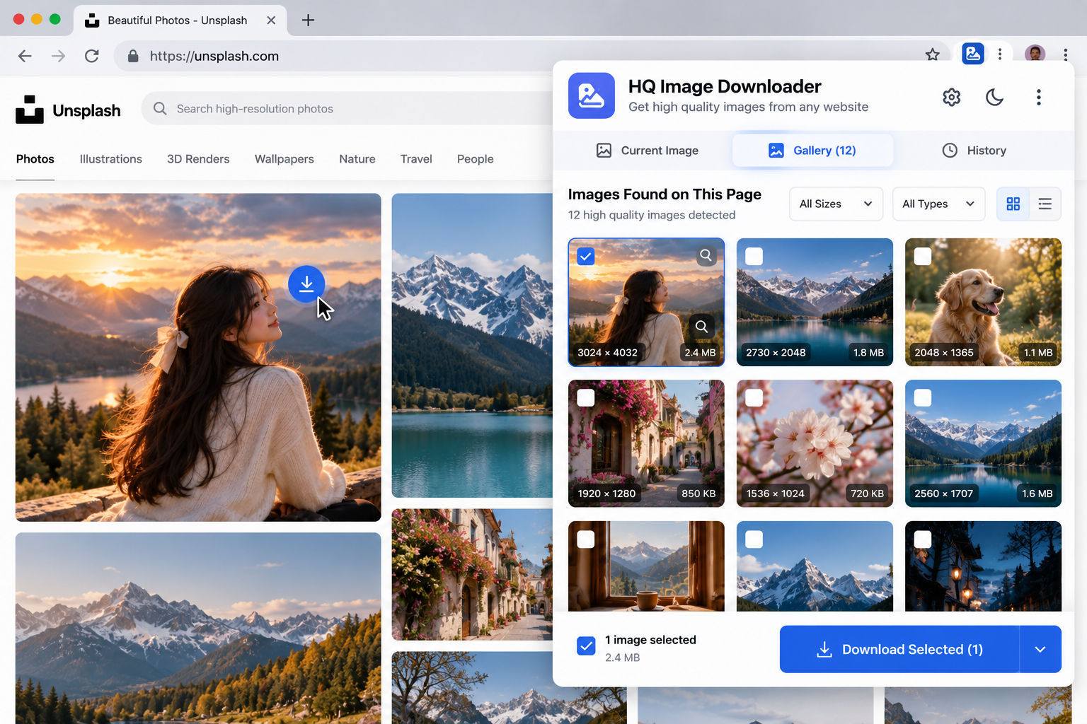 HQ Image Downloader: quality picker