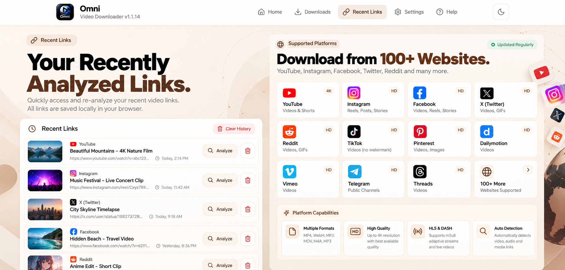 Omni website: features section